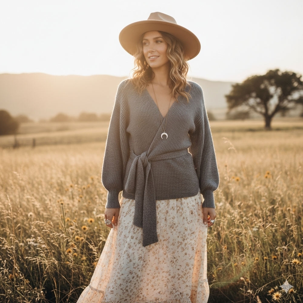 BIBA Grey Wool Blend Wrap Waist Sweater Size S